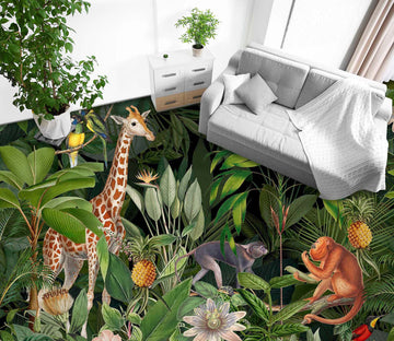 3D Giraffe Monkey Jungle 104166 Andrea Haase Floor Mural