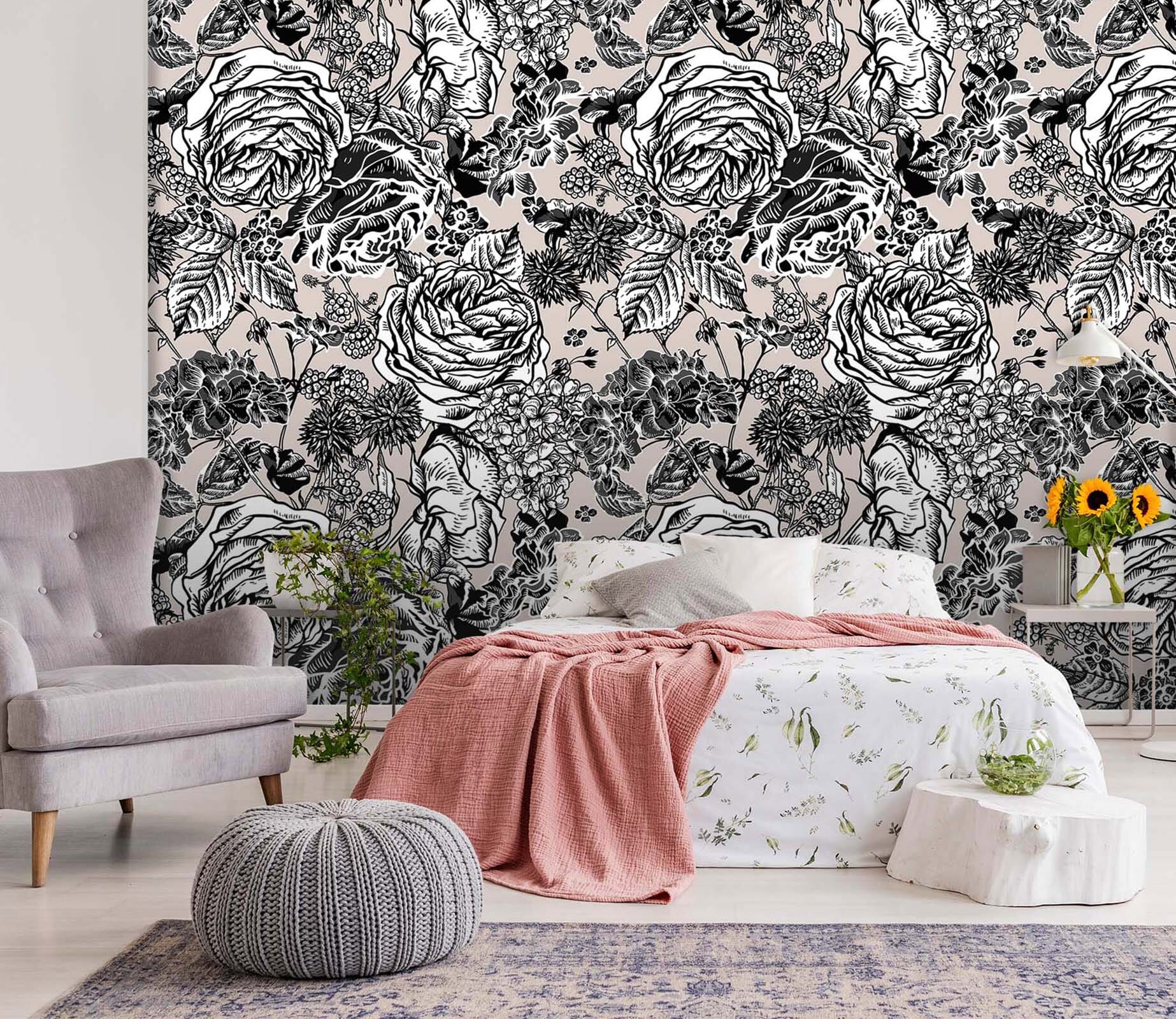 3D Doodle Peony Flower 55 Wall Murals Wallpaper AJ Wallpaper 2 