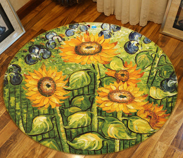 3D Oil Painting Sunflower 81004 Round Non Slip Rug Mat