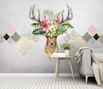 3D Flower Deer 2168 Wall Murals Wallpaper AJ Wallpaper 2 