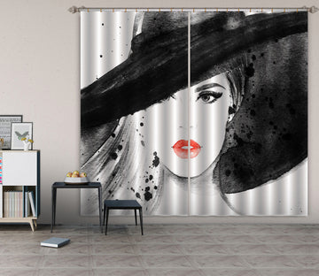 3D Big Hat Woman 054 Curtains Drapes