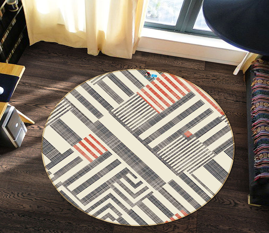 3D Gray Red Stripes 64148 Round Non Slip Rug Mat