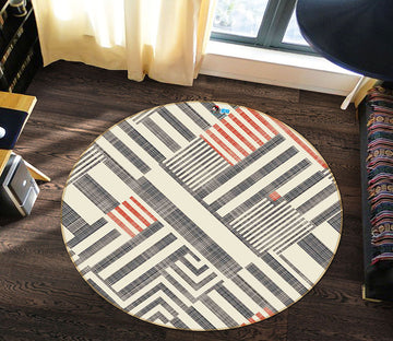 3D Gray Red Stripes 64148 Round Non Slip Rug Mat