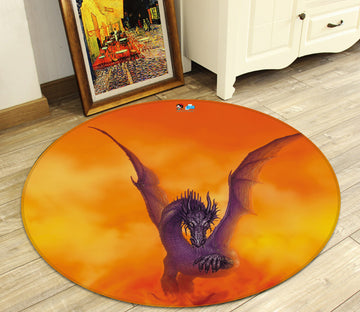 3D Orange Cloud Dragon 6063 Ciruelo Rug Round Non Slip Rug Mat