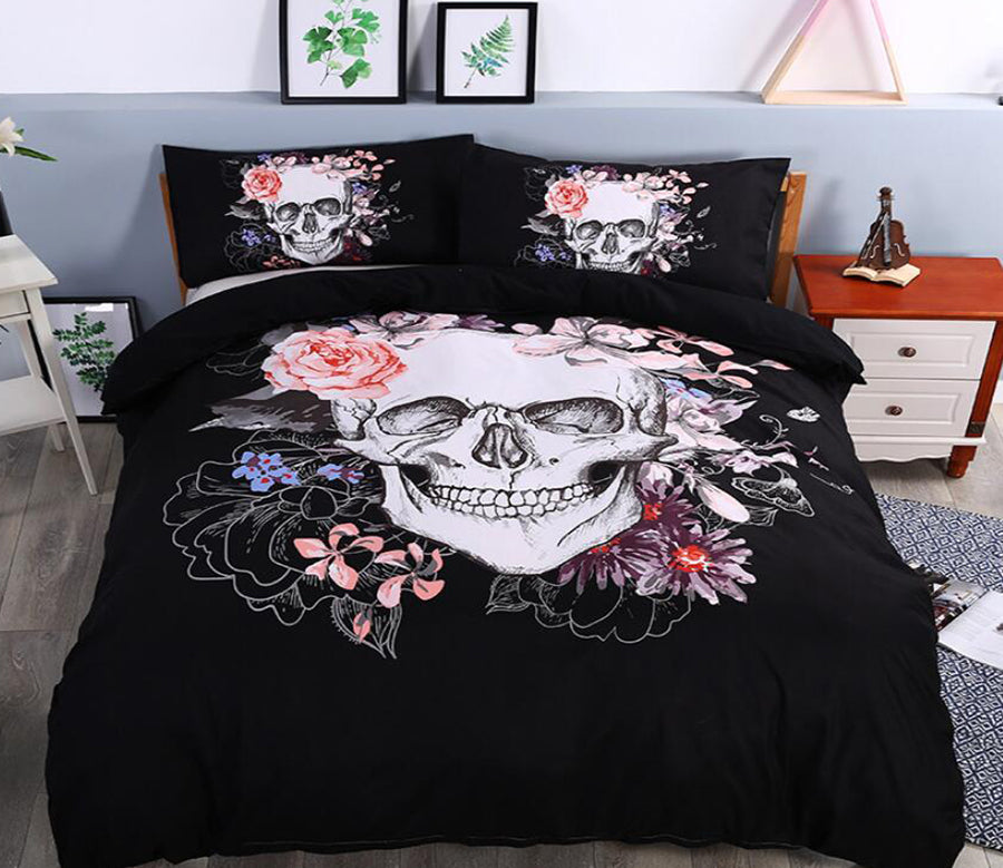 3D Flower Skull 6118 Bed Pillowcases Quilt