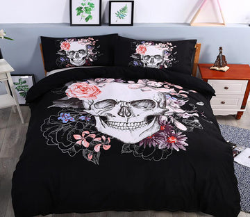 3D Flower Skull 6118 Bed Pillowcases Quilt