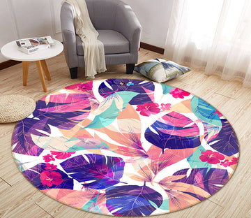 3D Colored Leaves 64079 Round Non Slip Rug Mat