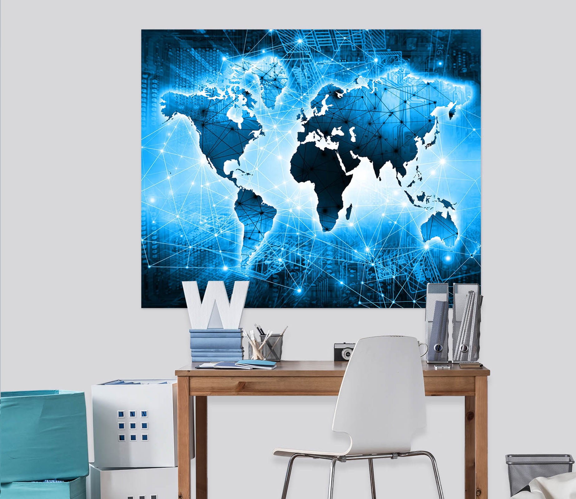 3D Blue World 221 World Map Wall Sticker