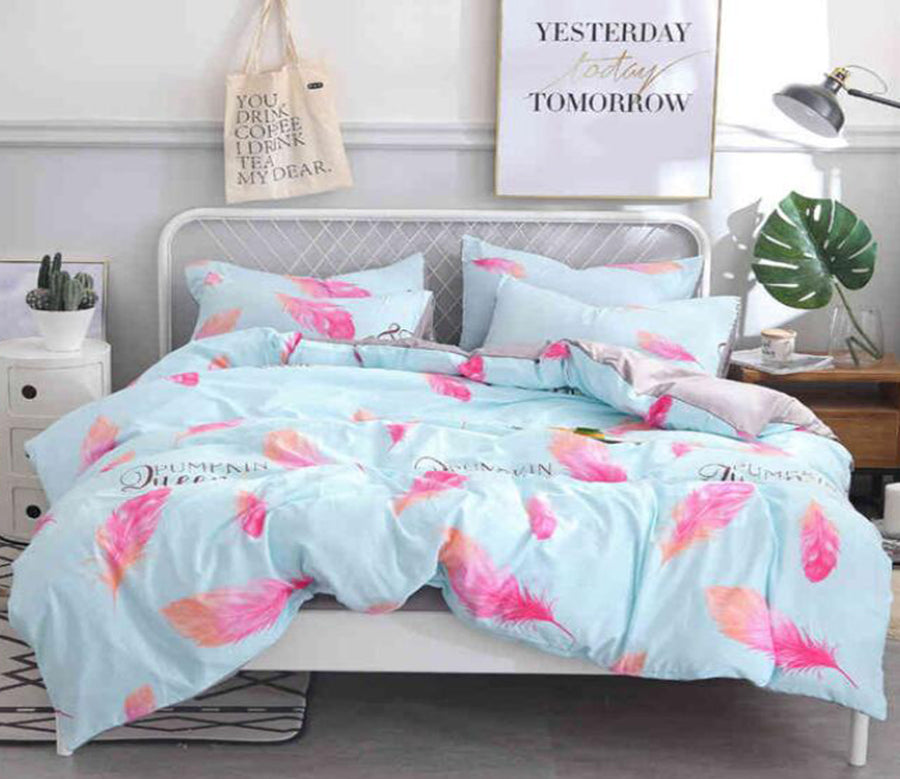 3D Pink Feather 7019 Bed Pillowcases Quilt