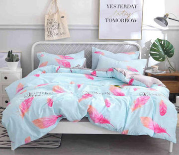 3D Pink Feather 7019 Bed Pillowcases Quilt