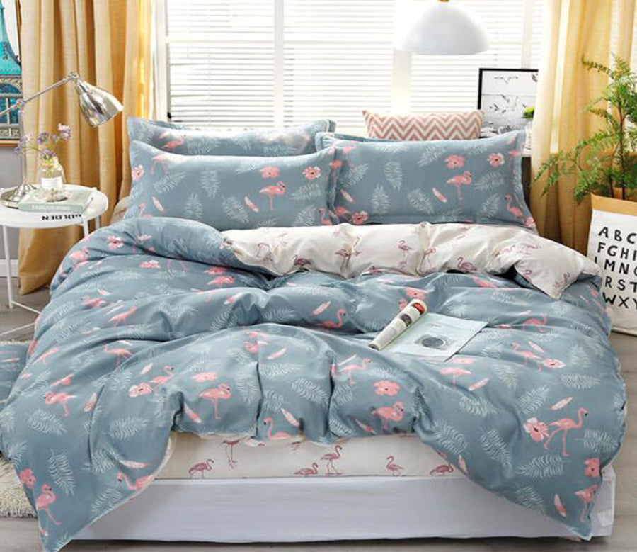 3D Gray-Green Background Flamingo 2009 Bed Pillowcases Quilt