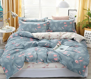 3D Gray-Green Background Flamingo 2009 Bed Pillowcases Quilt
