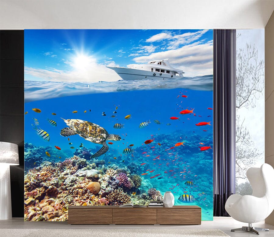 3D Turtle Swimming 1075 Wall Murals Wallpaper AJ Wallpaper 2 