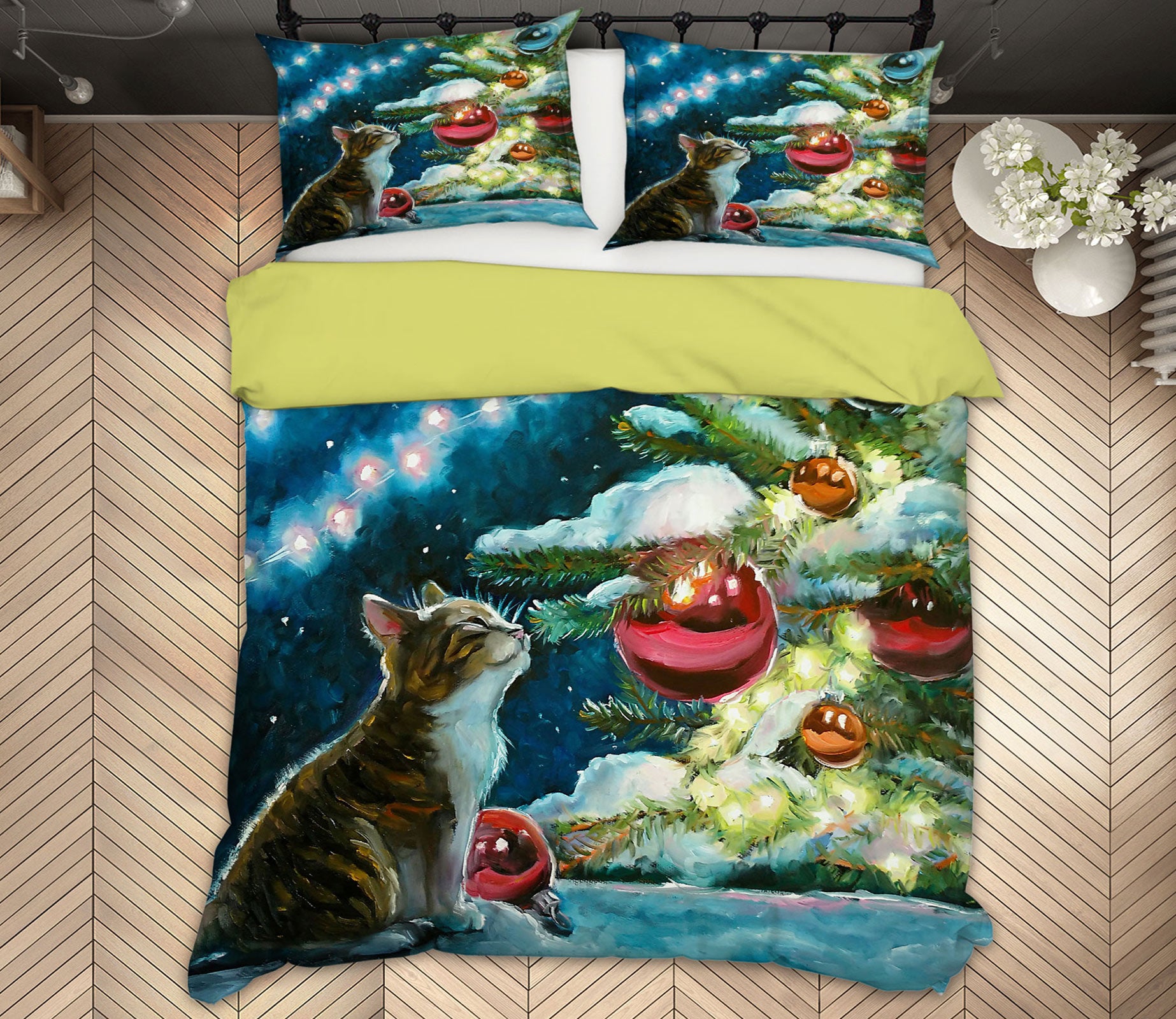 3D Cat Red Ball Tree 51027 Christmas Quilt Duvet Cover Xmas Bed Pillowcases