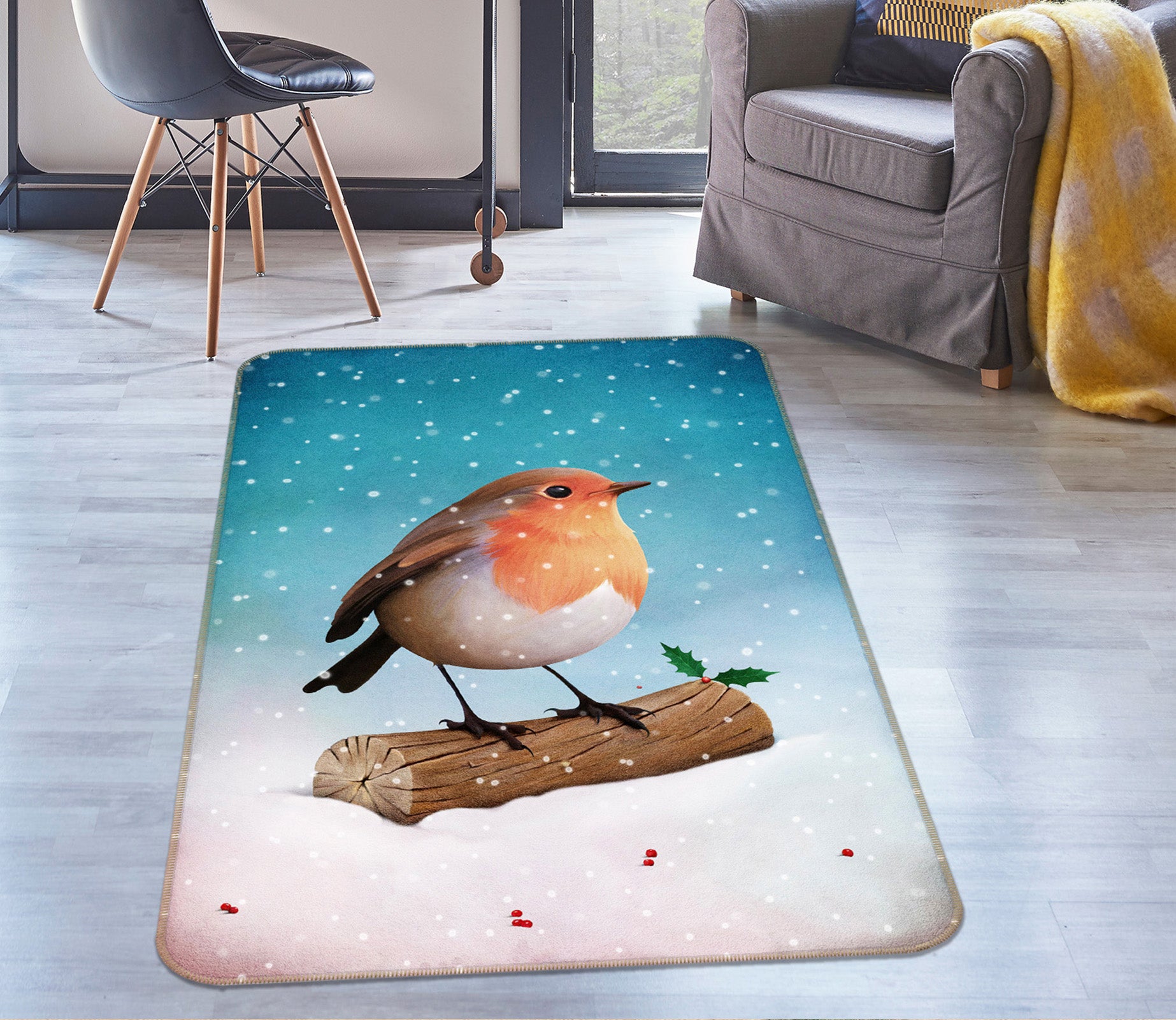 3D Snow Bird 165 Animal Non Slip Rug Mat