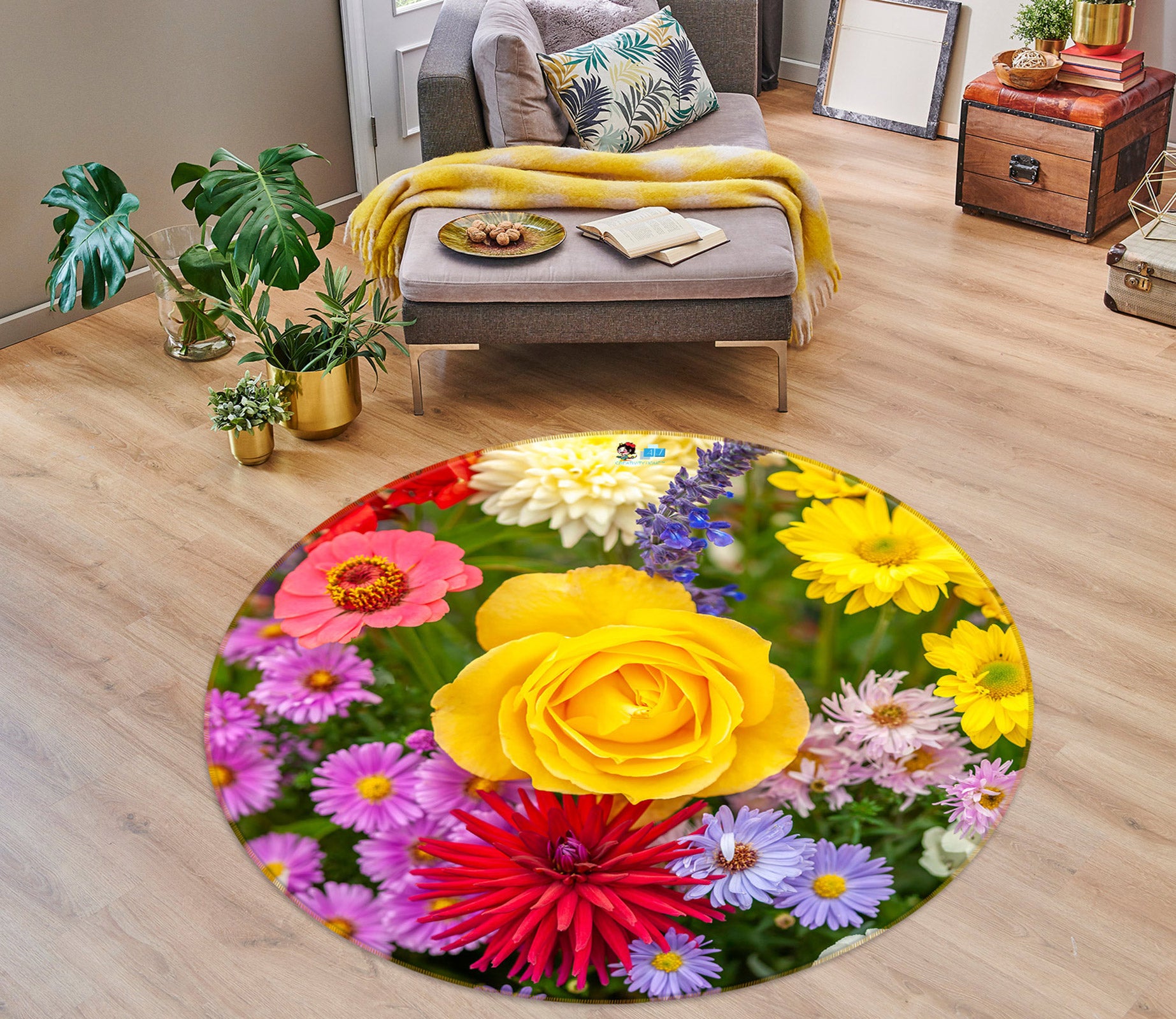 3D Beautiful Garden 7513 Assaf Frank Rug Round Non Slip Rug Mat