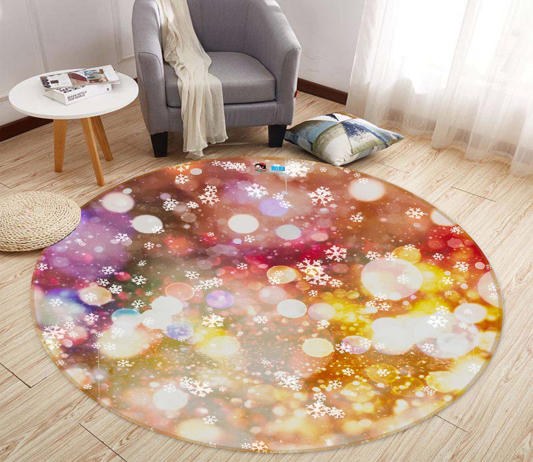 3D Snow Aperture 54058 Christmas Round Non Slip Rug Mat Xmas