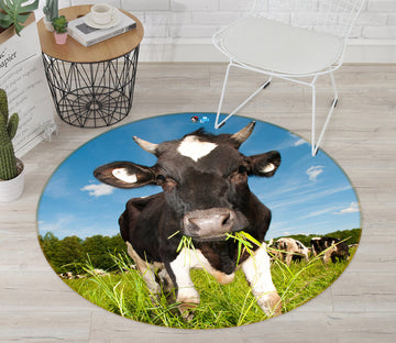3D Cows Grass 72252 Round Non Slip Rug Mat