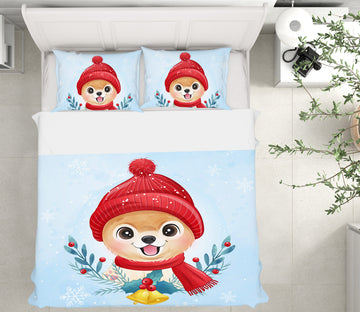 3D Red Hat Dog 63201 Bed Pillowcases Quilt
