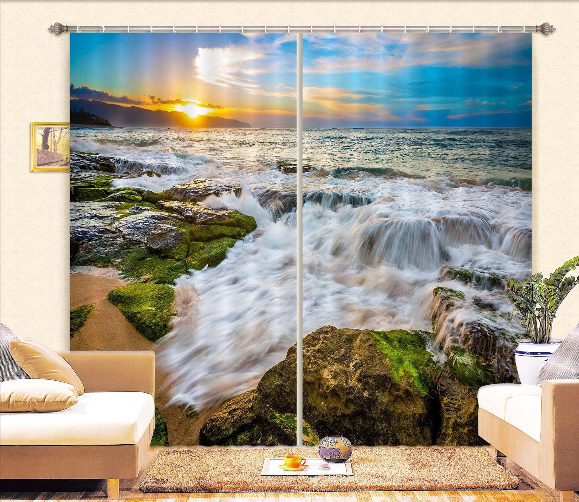 3D Sea Stones 816 Curtains Drapes Wallpaper AJ Wallpaper 