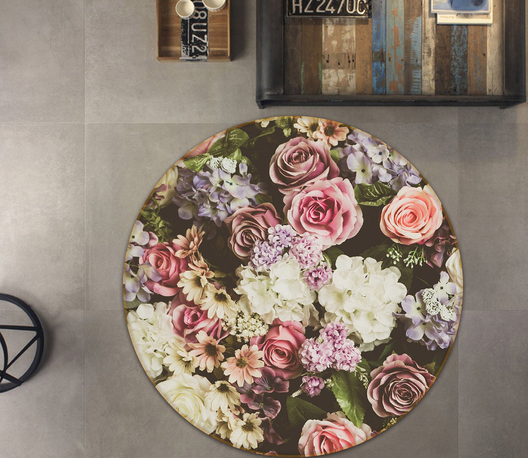 3D Flower Bush 29017 Round Non Slip Rug Mat