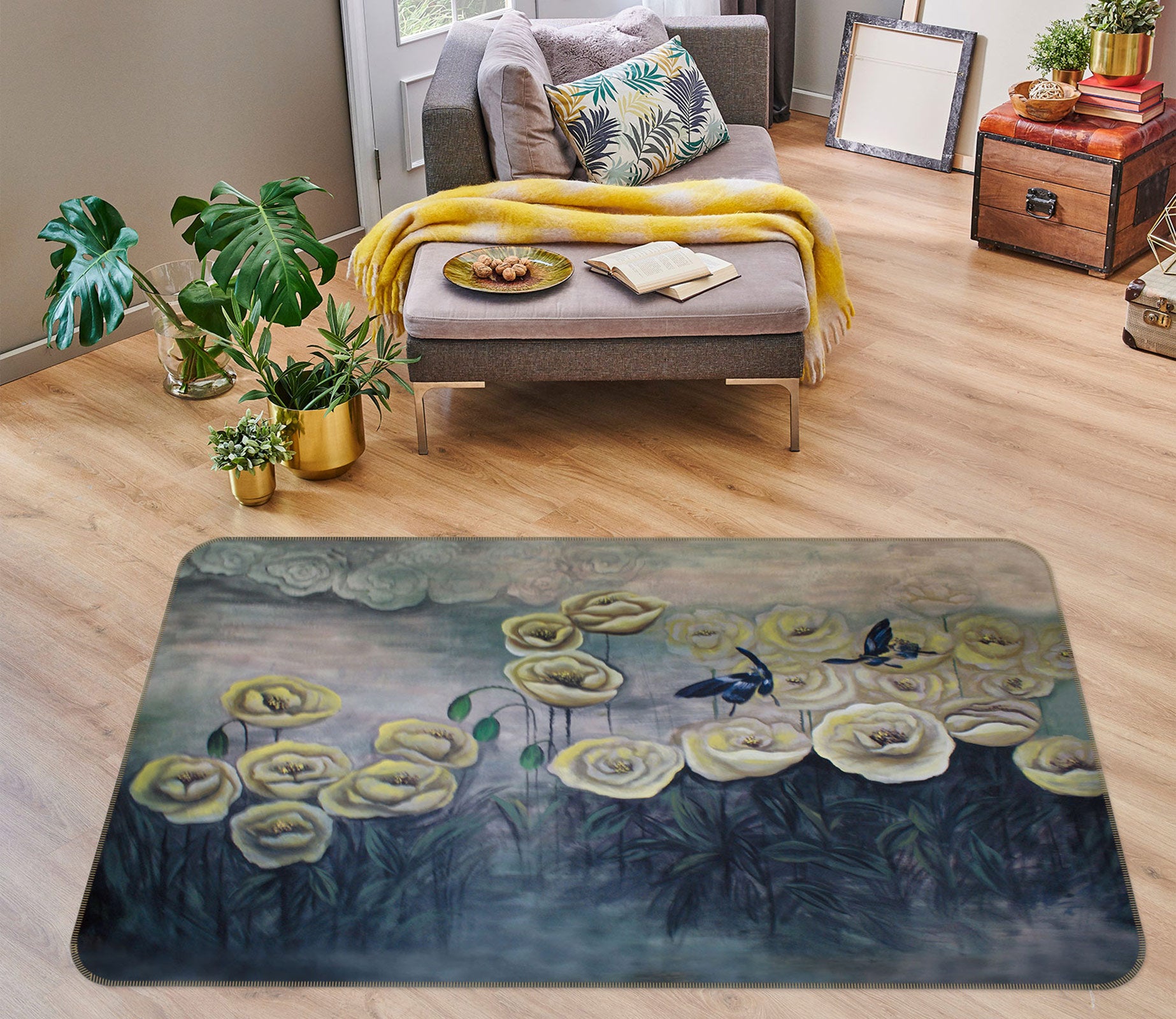 3D White Rose 75201 Non Slip Rug Mat