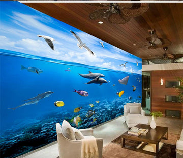 3D Dolphin Fish Seagull WC219 Wall Murals
