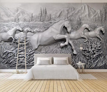 3D White Horse Jumping WC577 Wall Murals