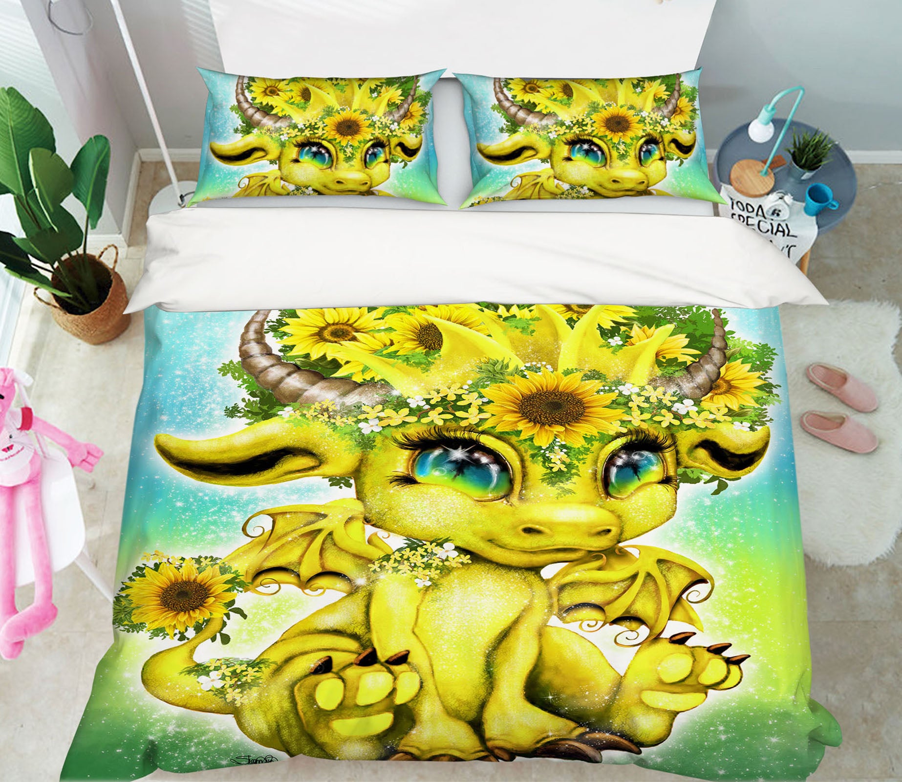 3D Sunflower Dragon 8613 Sheena Pike Bedding Bed Pillowcases Quilt Cover Duvet Cover