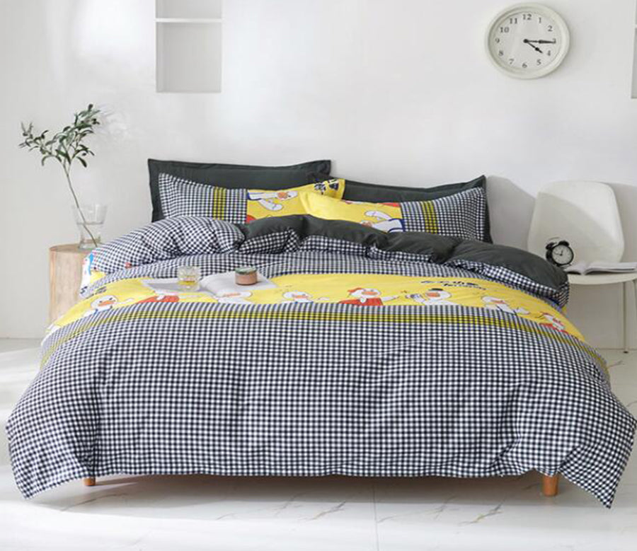 3D Black Grid Yellow Goose 13148 Bed Pillowcases Quilt