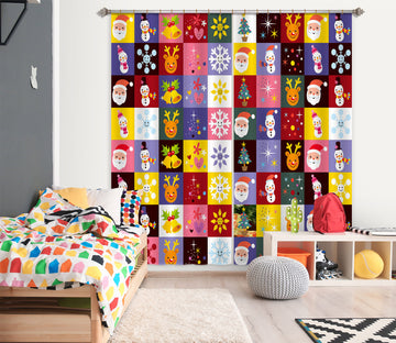 3D Colored Square Snowman Santa 52001 Christmas Curtains Drapes Xmas