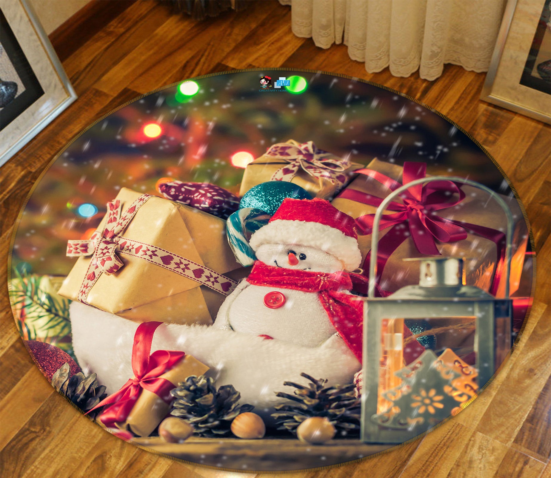 3D Doll Gift 54029 Christmas Round Non Slip Rug Mat Xmas