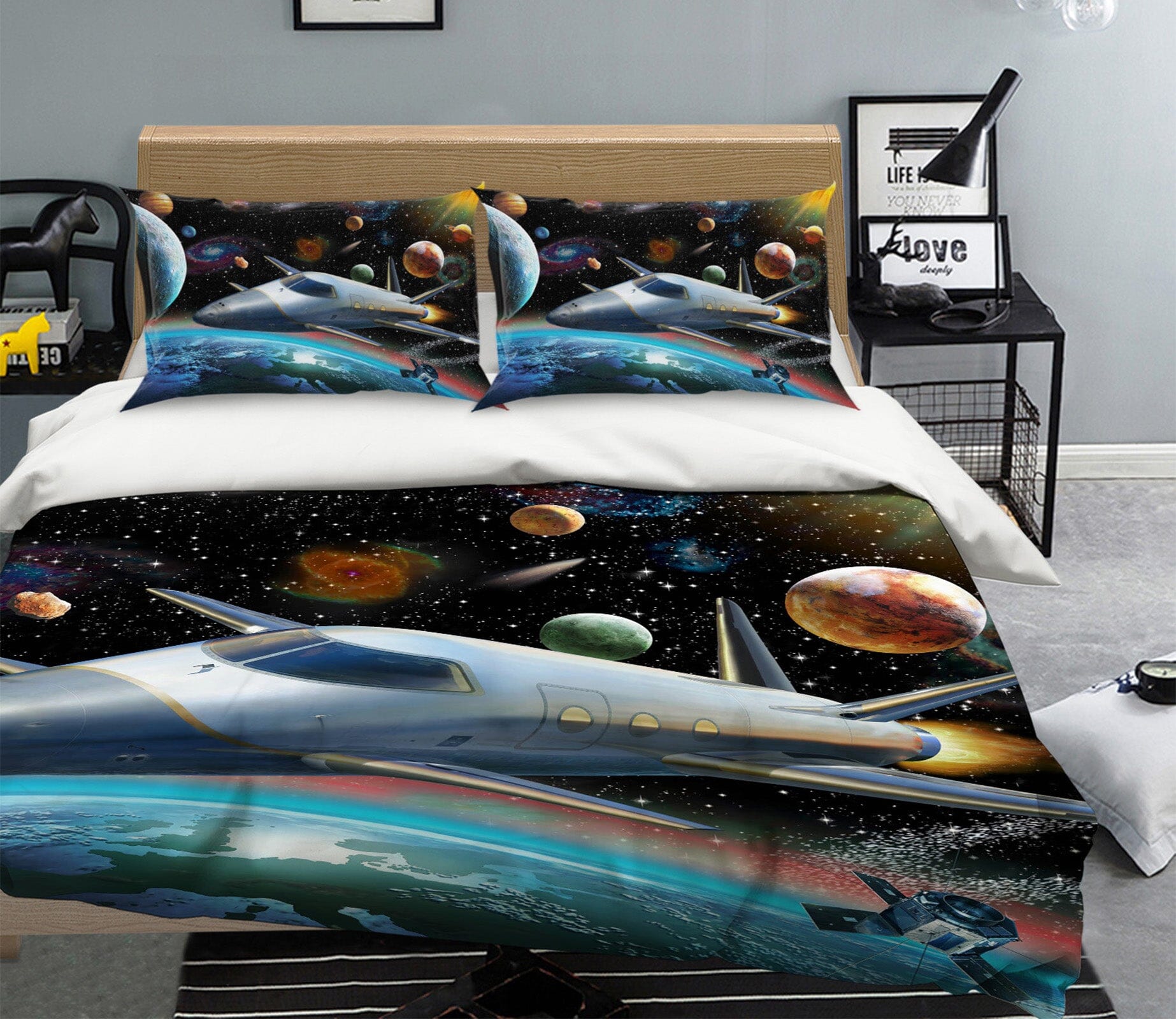 3D Starry Spaceship 2125 Adrian Chesterman Bedding Bed Pillowcases Quilt Quiet Covers AJ Creativity Home 