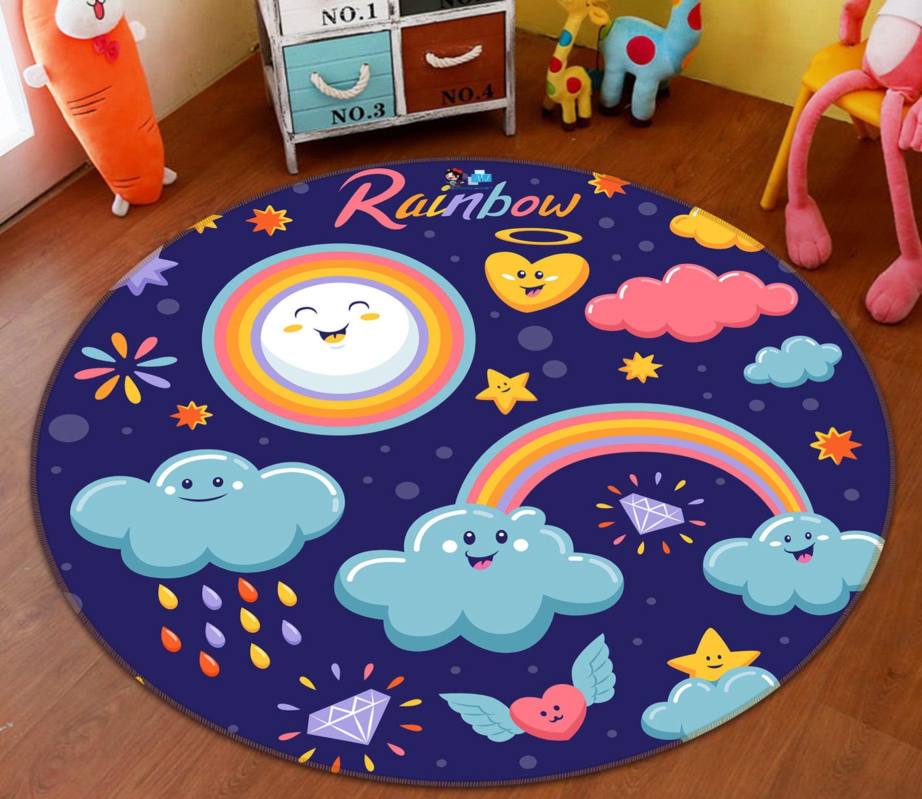 3D Rainbow Clouds 75022 Round Non Slip Rug Mat