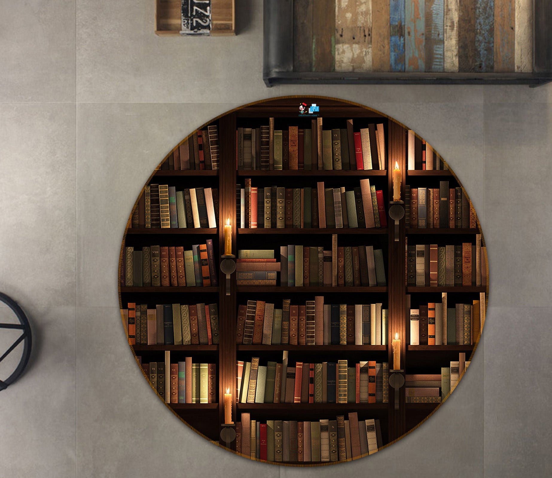 3D Bookshelf 72092 Round Non Slip Rug Mat