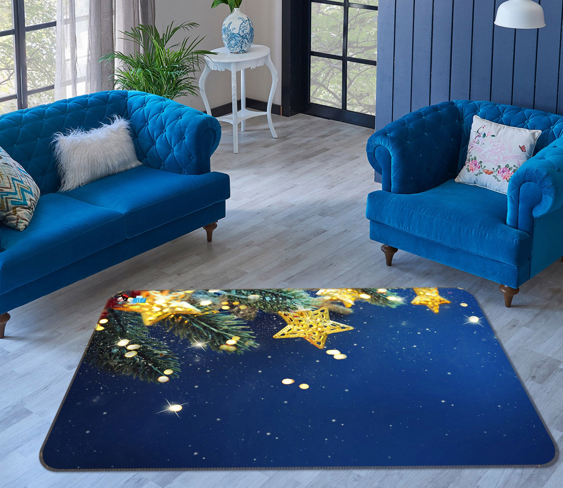 3D Branches Yellow Stars 55079 Christmas Non Slip Rug Mat Xmas