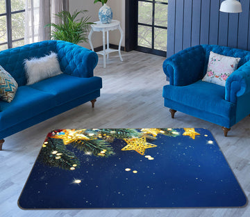 3D Branches Yellow Stars 55079 Christmas Non Slip Rug Mat Xmas