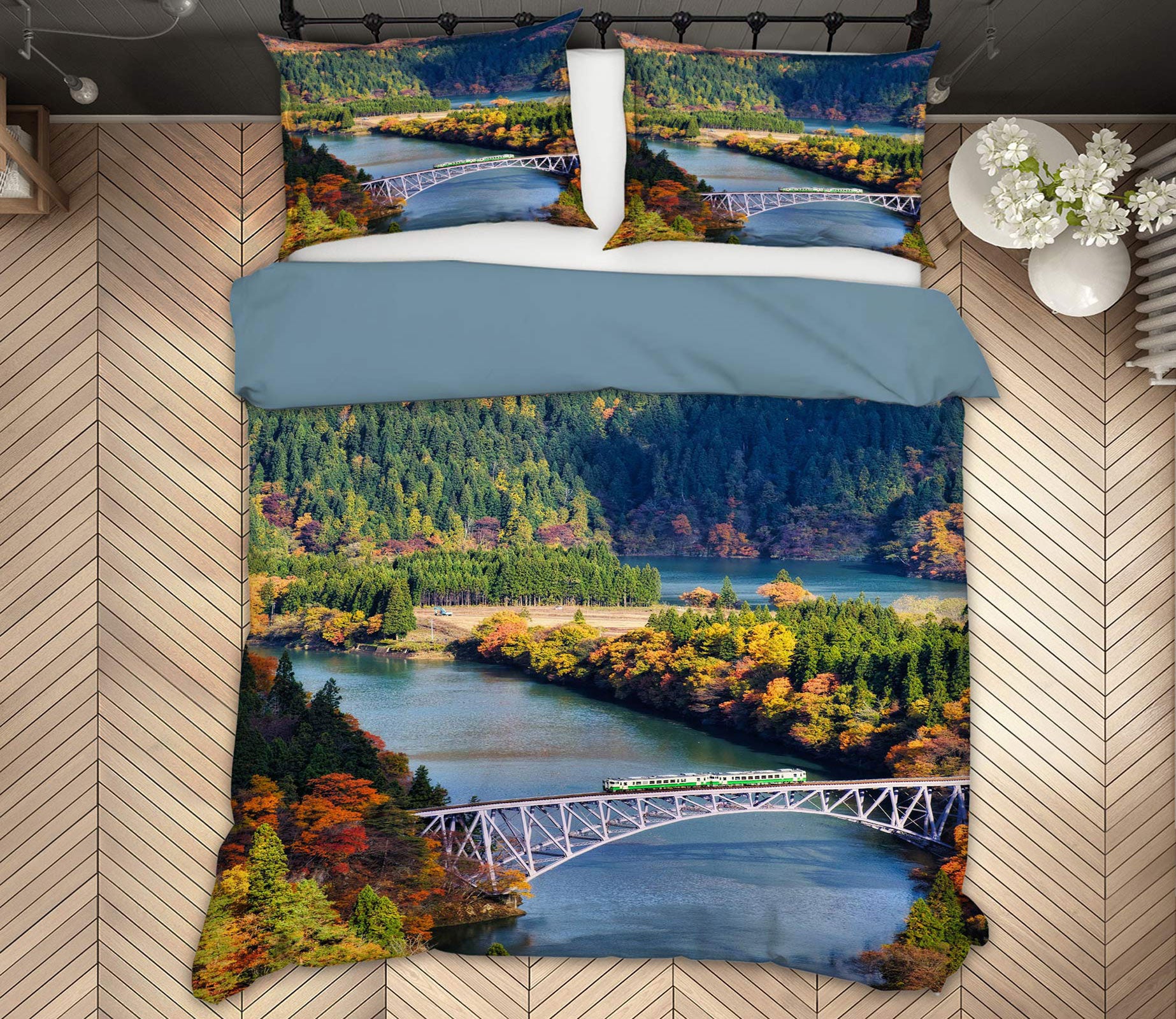 3D River Bridge 15176 Bed Pillowcases Quilt