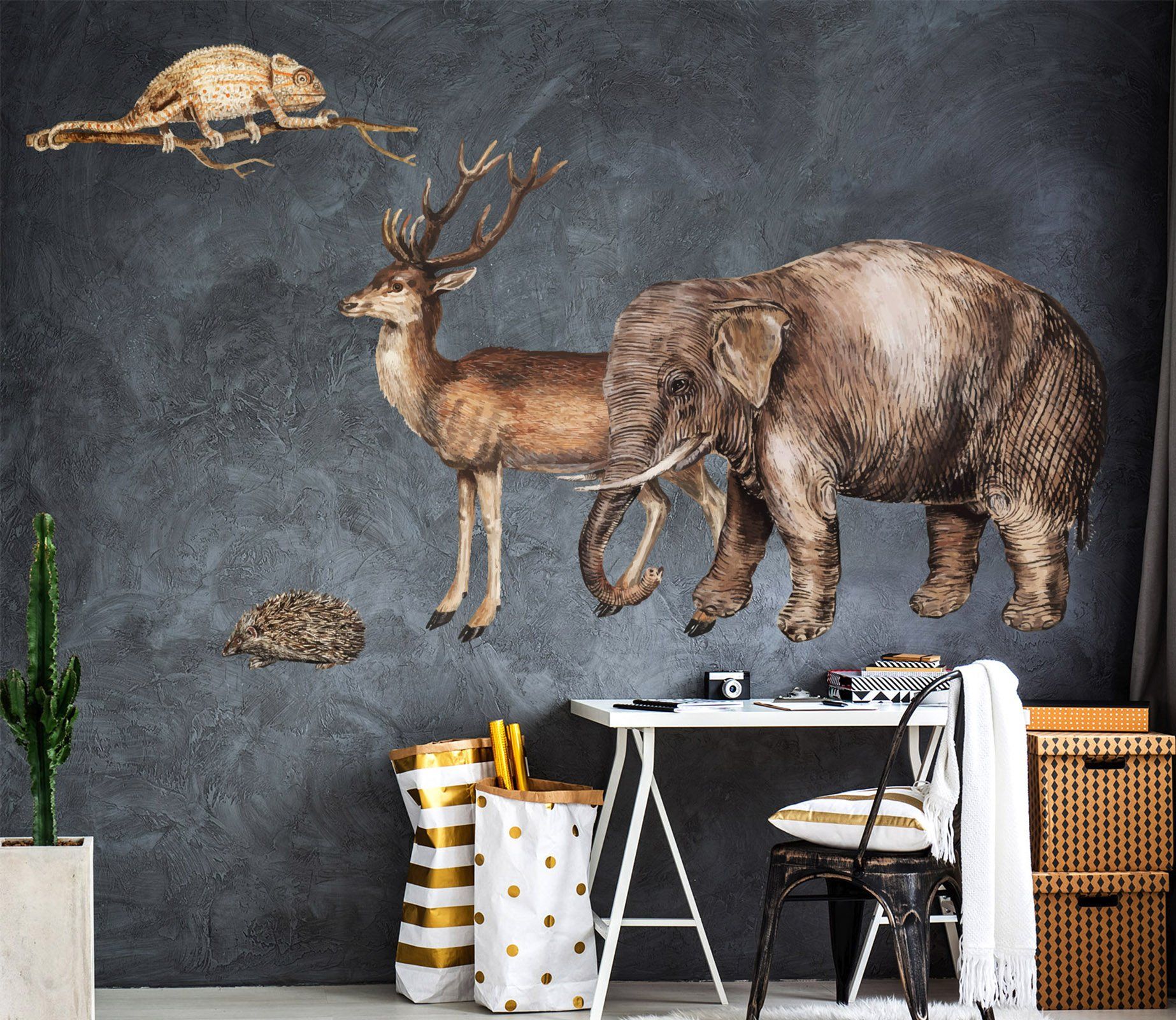 3D Elk Elephant 067 Animals Wall Stickers Wallpaper AJ Wallpaper 