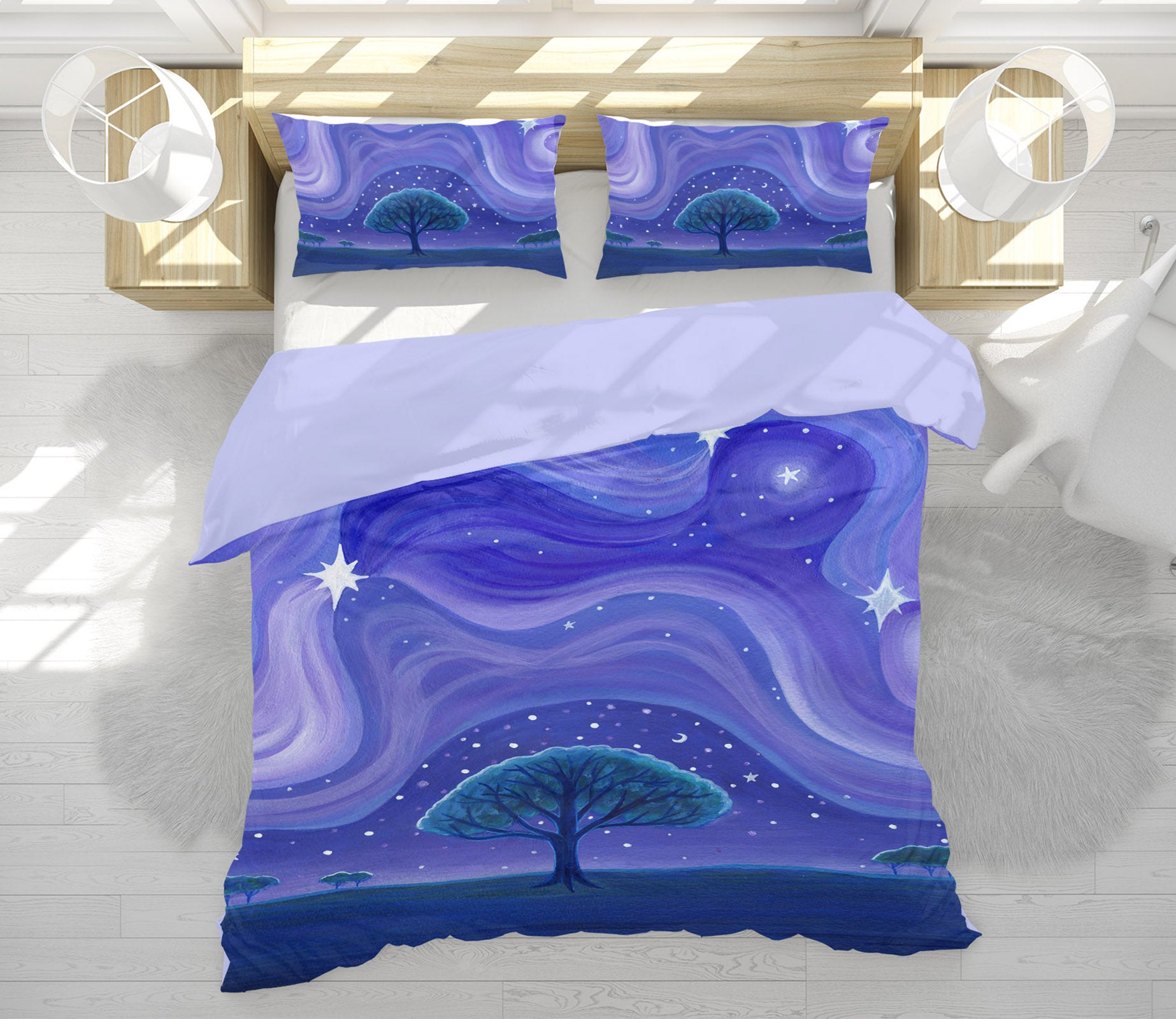 3D Blue Tree Star 12170 Bed Pillowcases Quilt