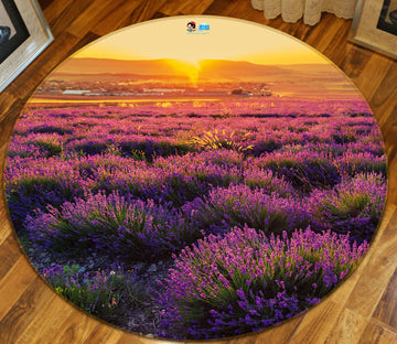 3D Purple Flowers 81049 Round Non Slip Rug Mat