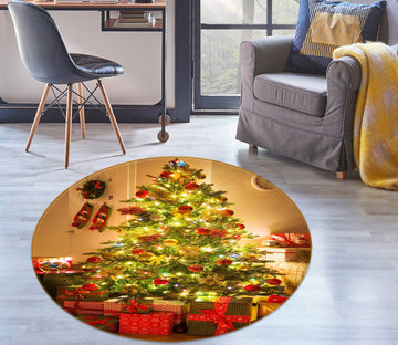 3D Tree Gift 54147 Christmas Round Non Slip Rug Mat Xmas