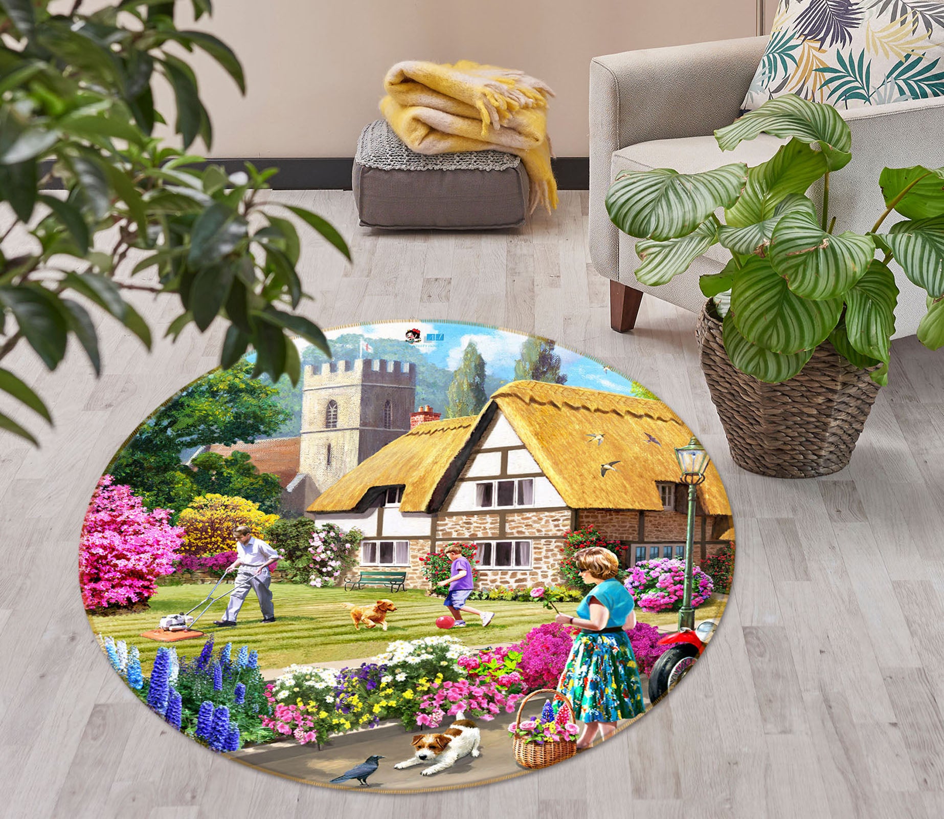 3D Garden Dog 047 Kevin Walsh Rug Round Non Slip Rug Mat
