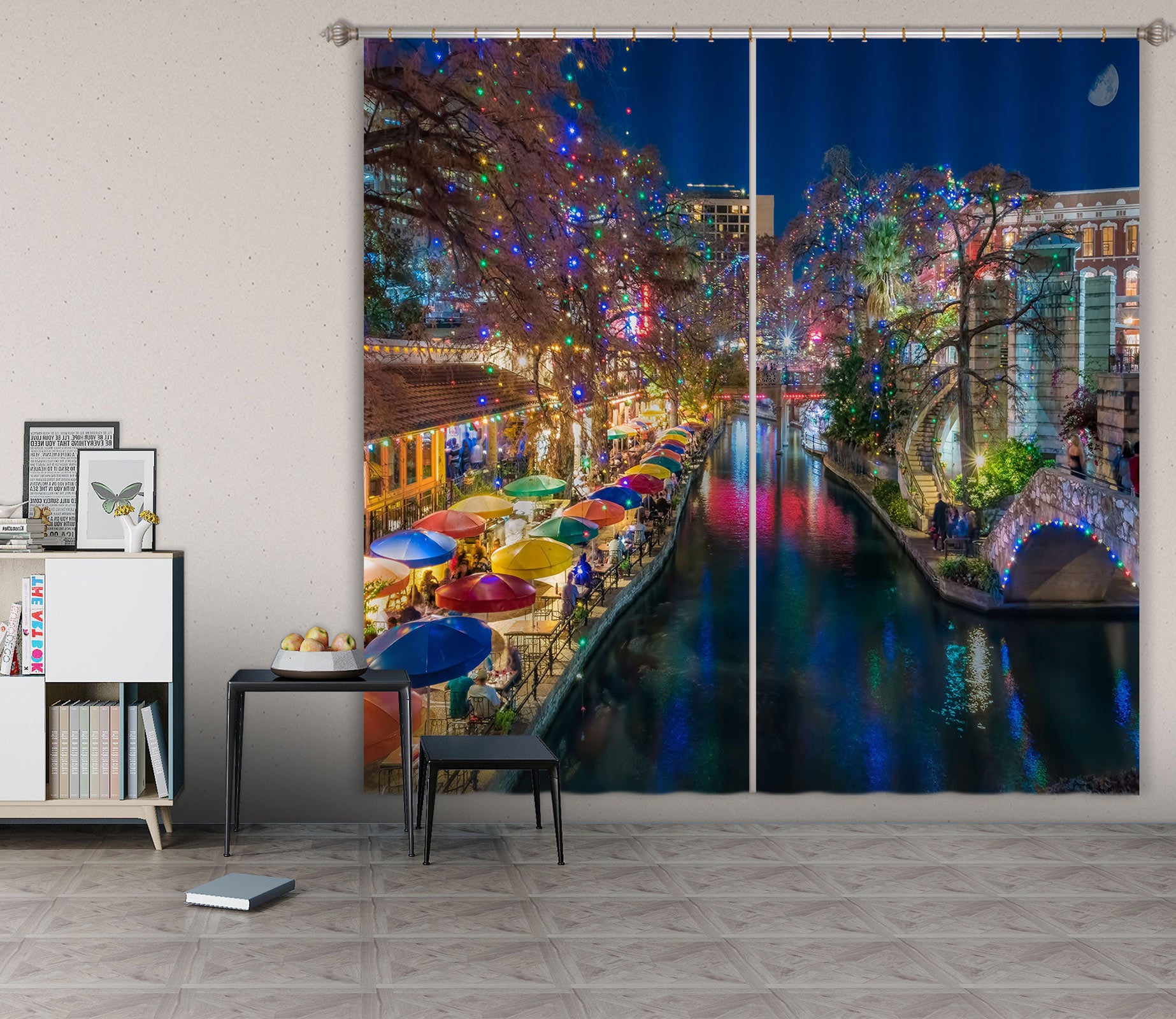 3D Town Lights Lake 5347 Beth Sheridan Curtain Curtains Drapes