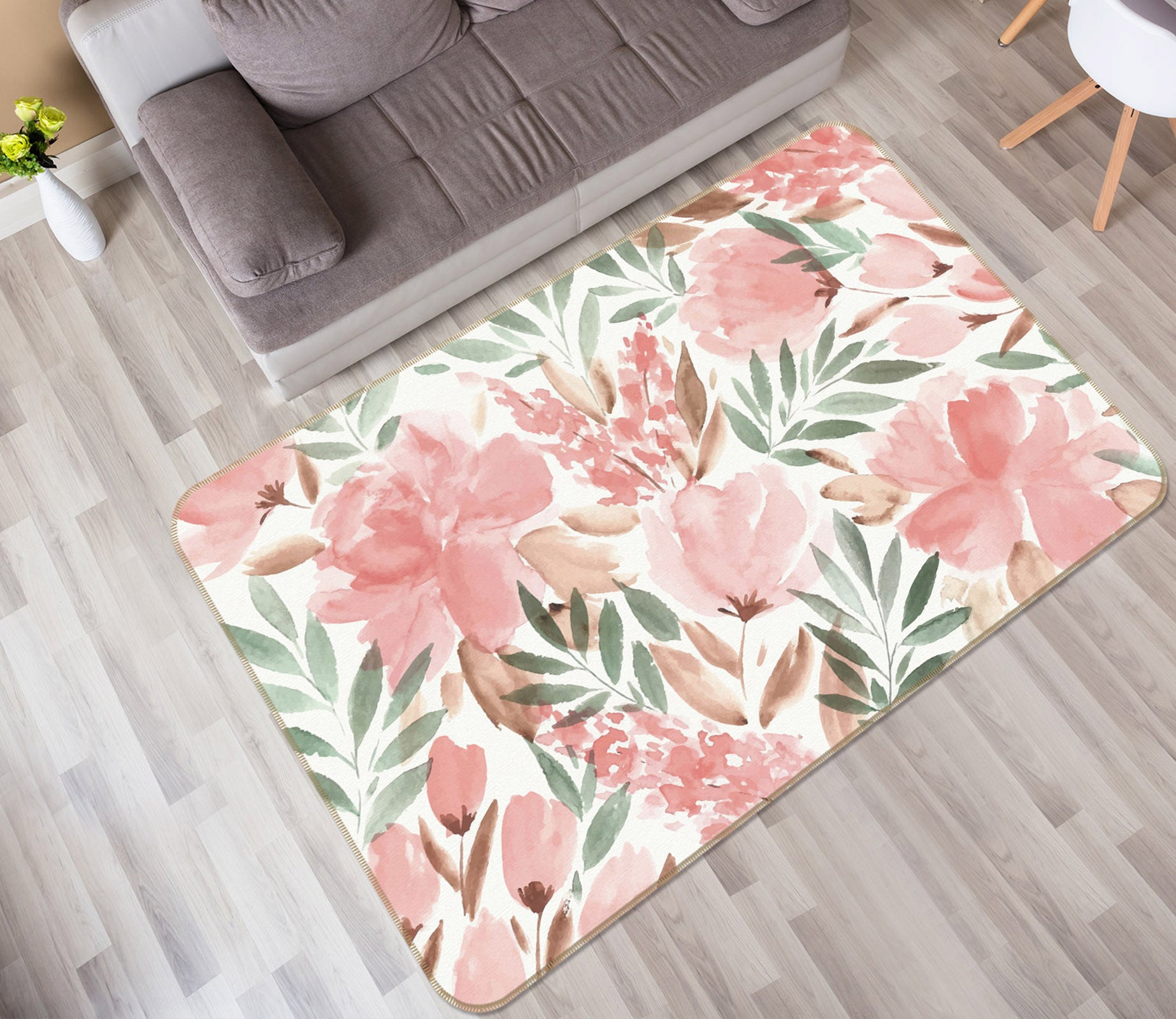 3D Pink Flowers Leaf 30200 Non Slip Rug Mat