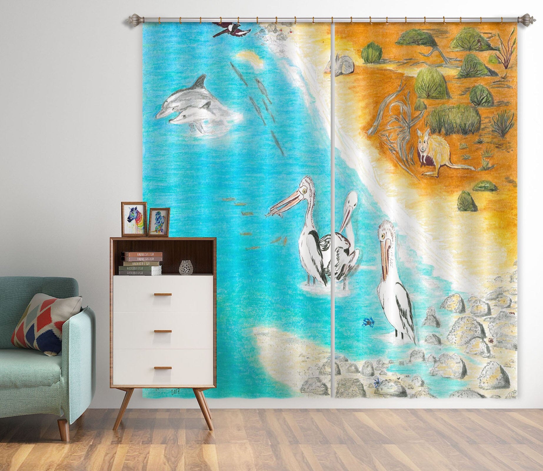 3D Desert White Crane 054 Michael Sewell Curtain Curtains Drapes Curtains AJ Creativity Home 