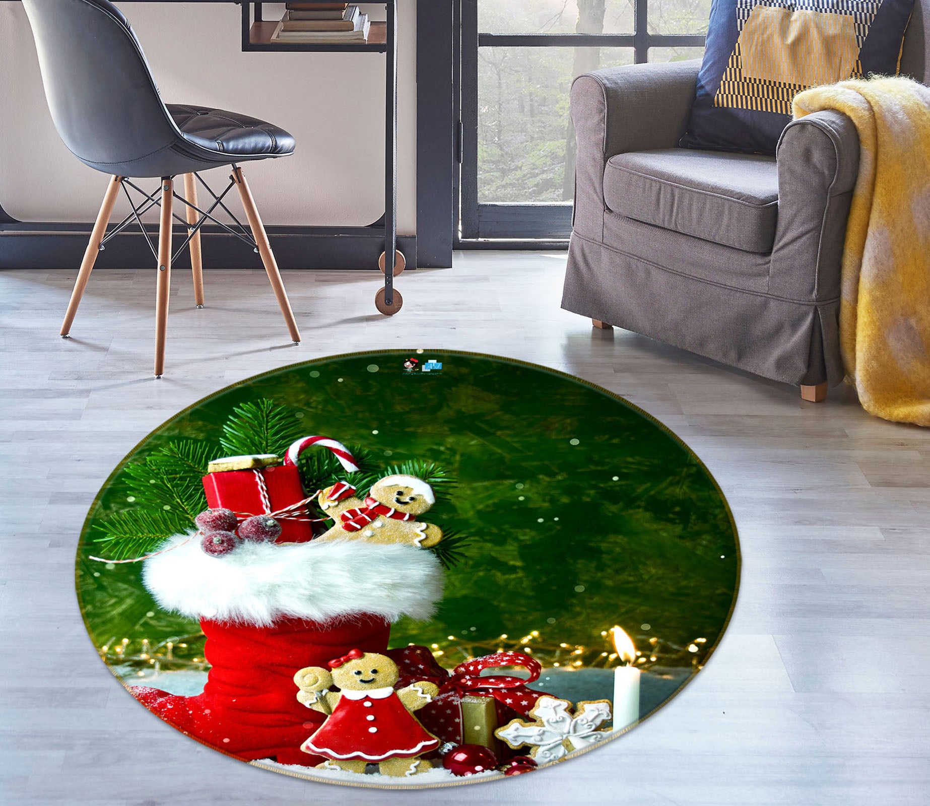 3D Socks Gift 54194 Christmas Round Non Slip Rug Mat Xmas