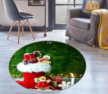 3D Socks Gift 54194 Christmas Round Non Slip Rug Mat Xmas