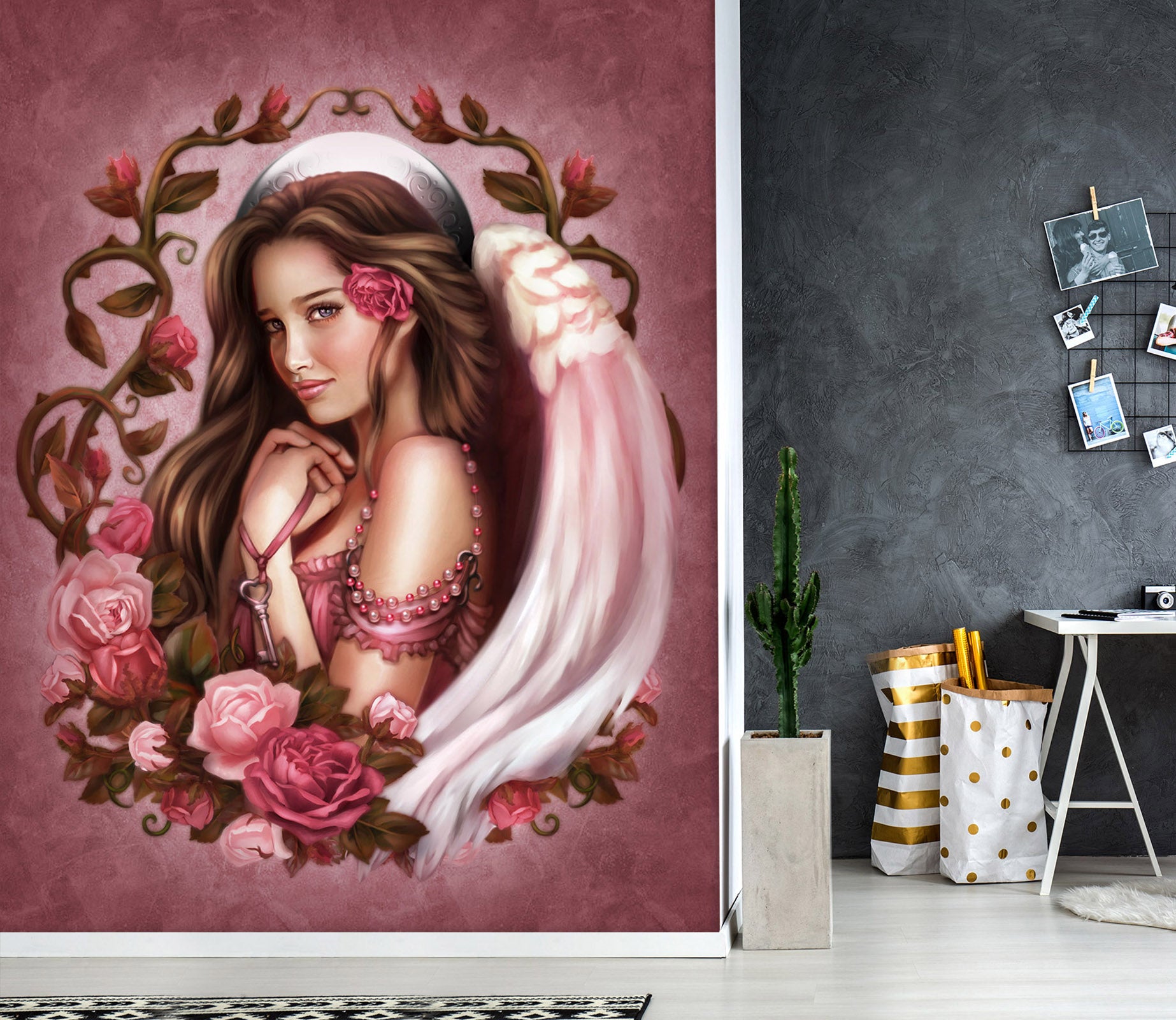 3D Pink Rose Woman 8793 Brigid Ashwood Wall Mural Wall Murals