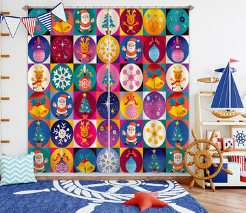 3D Colorful Circle Snowflake Santa 52026 Christmas Curtains Drapes Xmas